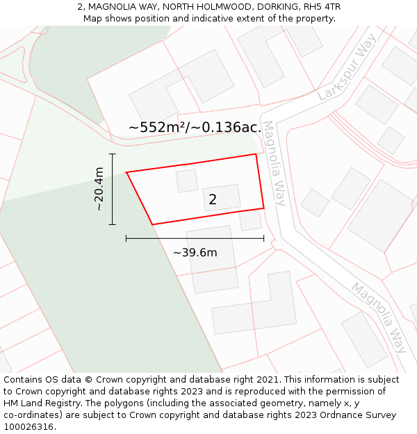 2, MAGNOLIA WAY, NORTH HOLMWOOD, DORKING, RH5 4TR: Plot and title map