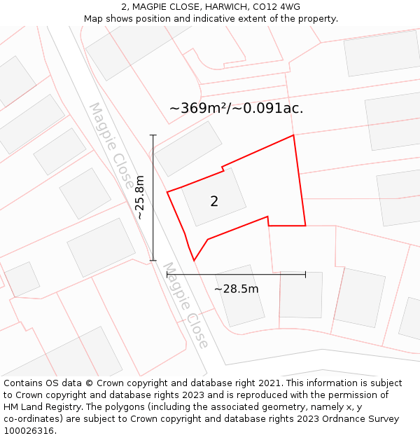 2, MAGPIE CLOSE, HARWICH, CO12 4WG: Plot and title map