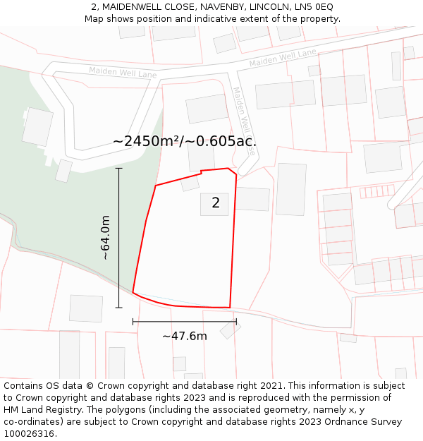 2, MAIDENWELL CLOSE, NAVENBY, LINCOLN, LN5 0EQ: Plot and title map