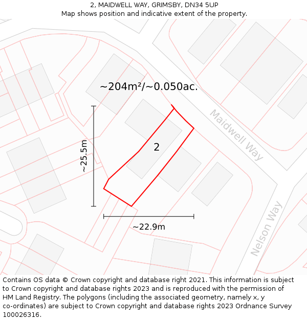 2, MAIDWELL WAY, GRIMSBY, DN34 5UP: Plot and title map