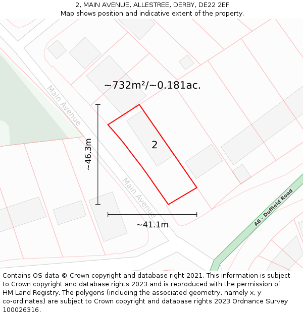 2, MAIN AVENUE, ALLESTREE, DERBY, DE22 2EF: Plot and title map