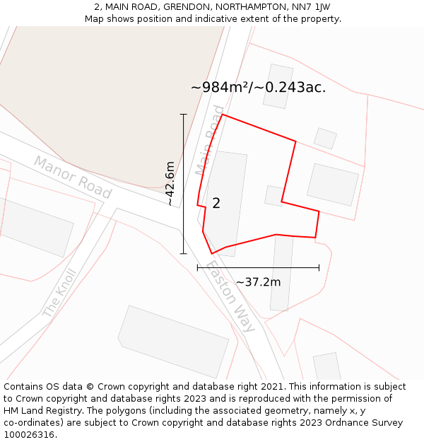 2, MAIN ROAD, GRENDON, NORTHAMPTON, NN7 1JW: Plot and title map