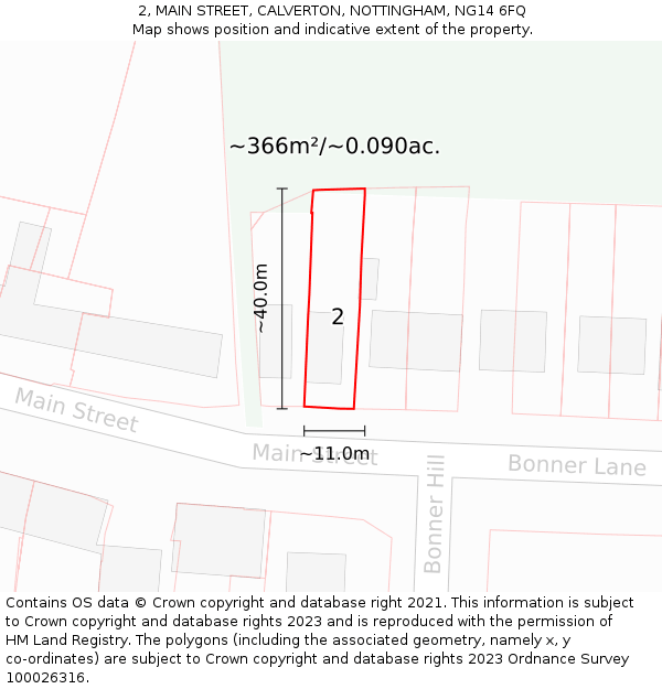 2, MAIN STREET, CALVERTON, NOTTINGHAM, NG14 6FQ: Plot and title map