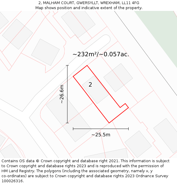 2, MALHAM COURT, GWERSYLLT, WREXHAM, LL11 4FG: Plot and title map