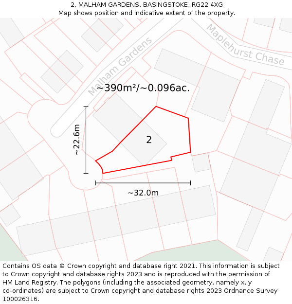 2, MALHAM GARDENS, BASINGSTOKE, RG22 4XG: Plot and title map