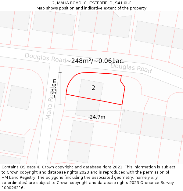 2, MALIA ROAD, CHESTERFIELD, S41 0UF: Plot and title map