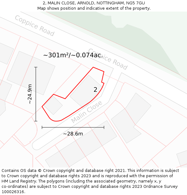 2, MALIN CLOSE, ARNOLD, NOTTINGHAM, NG5 7GU: Plot and title map