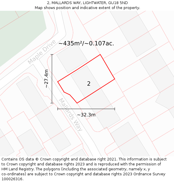 2, MALLARDS WAY, LIGHTWATER, GU18 5ND: Plot and title map