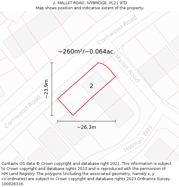 2, MALLET ROAD, IVYBRIDGE, PL21 9TD: Plot and title map