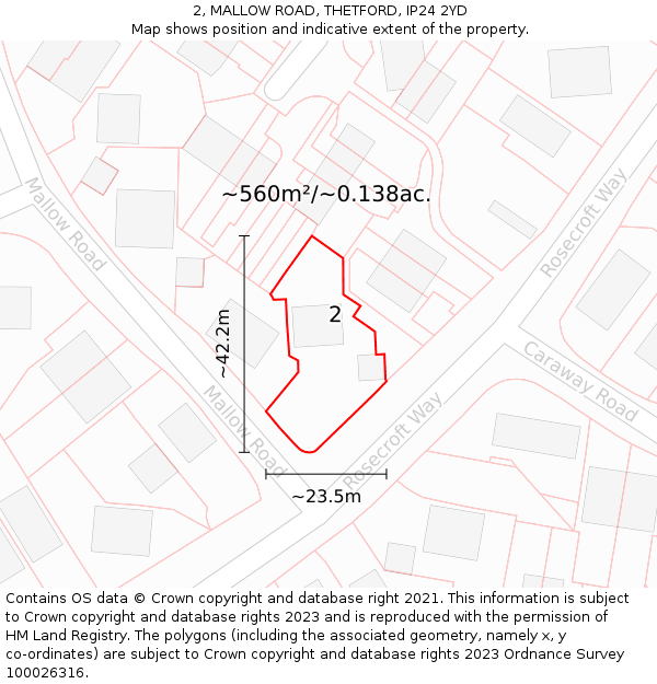 2, MALLOW ROAD, THETFORD, IP24 2YD: Plot and title map