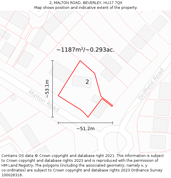 2, MALTON ROAD, BEVERLEY, HU17 7QX: Plot and title map