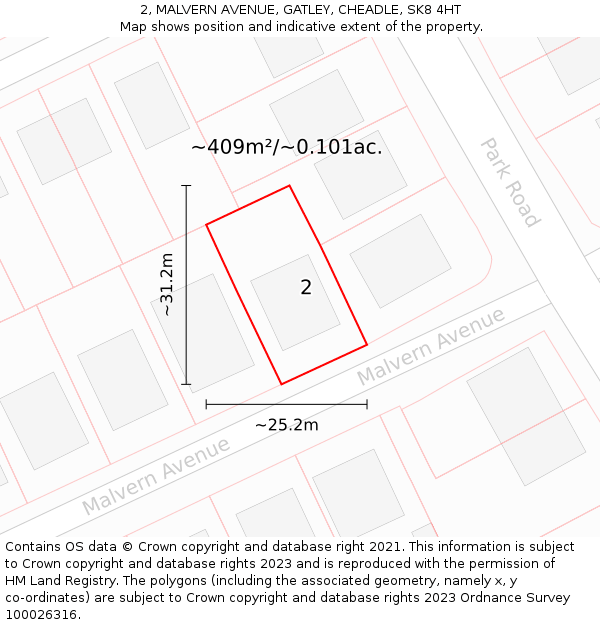 2, MALVERN AVENUE, GATLEY, CHEADLE, SK8 4HT: Plot and title map