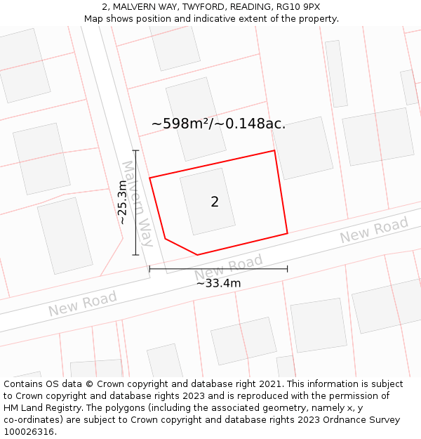 2, MALVERN WAY, TWYFORD, READING, RG10 9PX: Plot and title map