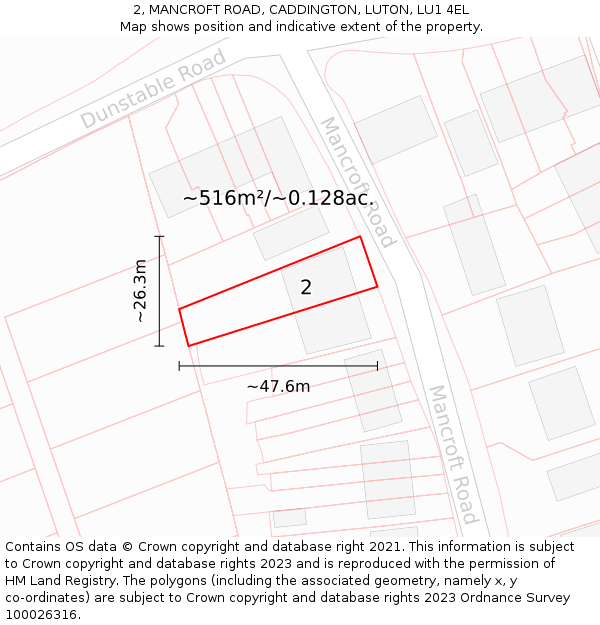 2, MANCROFT ROAD, CADDINGTON, LUTON, LU1 4EL: Plot and title map