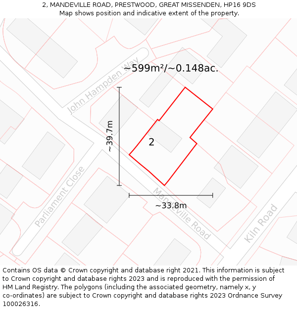 2, MANDEVILLE ROAD, PRESTWOOD, GREAT MISSENDEN, HP16 9DS: Plot and title map