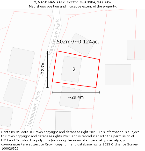 2, MANDINAM PARK, SKETTY, SWANSEA, SA2 7AW: Plot and title map