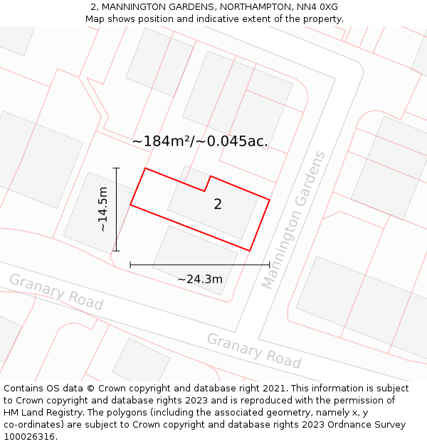 2, MANNINGTON GARDENS, NORTHAMPTON, NN4 0XG: Plot and title map