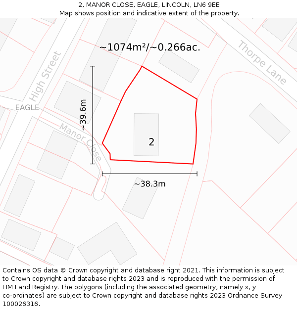 2, MANOR CLOSE, EAGLE, LINCOLN, LN6 9EE: Plot and title map