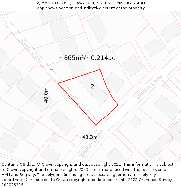 2, MANOR CLOSE, EDWALTON, NOTTINGHAM, NG12 4BH: Plot and title map