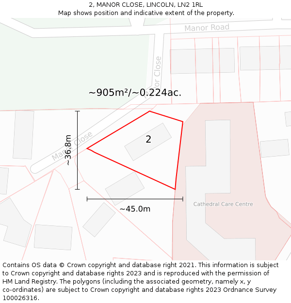 2, MANOR CLOSE, LINCOLN, LN2 1RL: Plot and title map