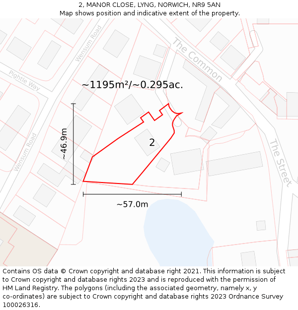 2, MANOR CLOSE, LYNG, NORWICH, NR9 5AN: Plot and title map
