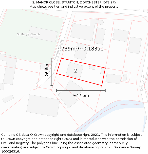 2, MANOR CLOSE, STRATTON, DORCHESTER, DT2 9RY: Plot and title map