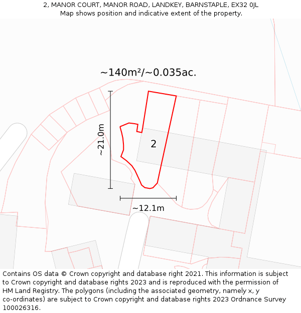 2, MANOR COURT, MANOR ROAD, LANDKEY, BARNSTAPLE, EX32 0JL: Plot and title map