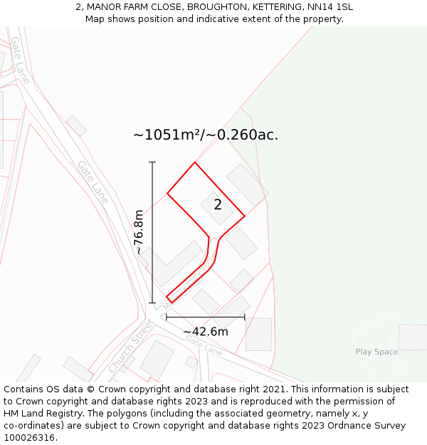 2, MANOR FARM CLOSE, BROUGHTON, KETTERING, NN14 1SL: Plot and title map