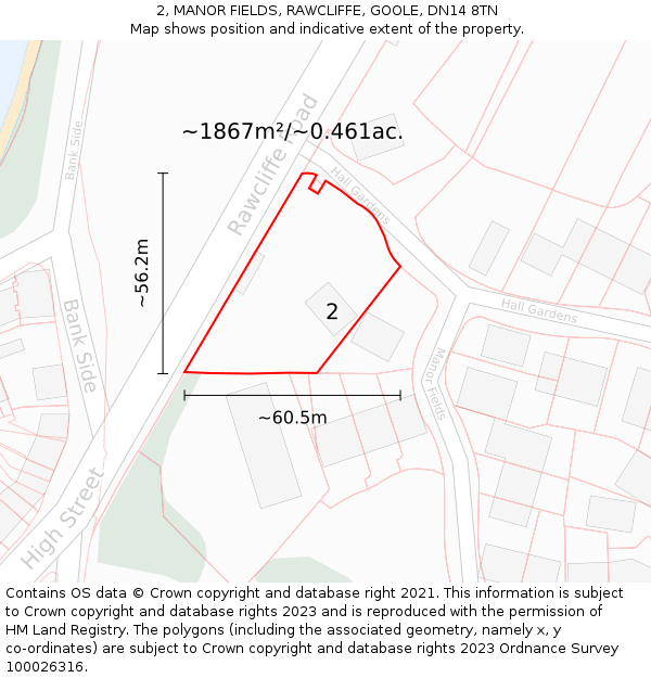 2, MANOR FIELDS, RAWCLIFFE, GOOLE, DN14 8TN: Plot and title map