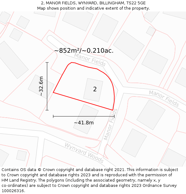 2, MANOR FIELDS, WYNYARD, BILLINGHAM, TS22 5GE: Plot and title map