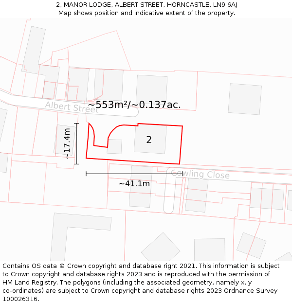 2, MANOR LODGE, ALBERT STREET, HORNCASTLE, LN9 6AJ: Plot and title map