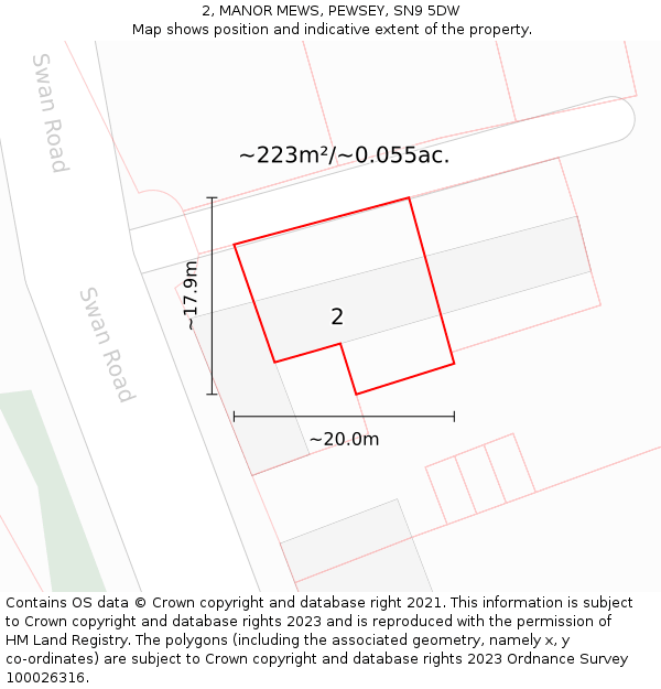 2, MANOR MEWS, PEWSEY, SN9 5DW: Plot and title map