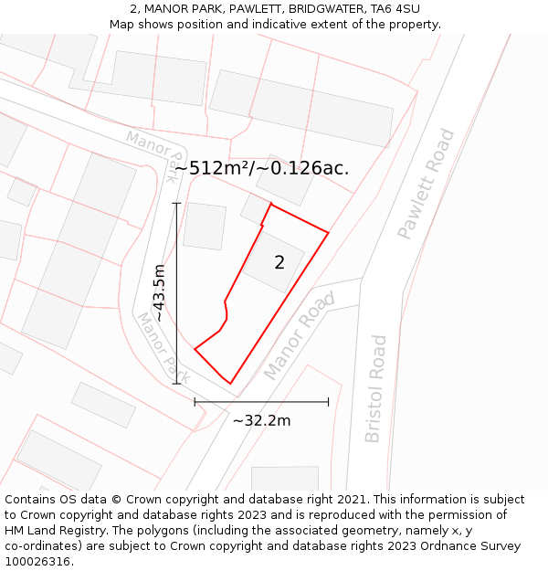 2, MANOR PARK, PAWLETT, BRIDGWATER, TA6 4SU: Plot and title map