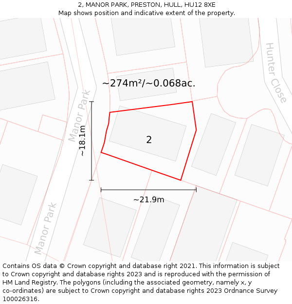 2, MANOR PARK, PRESTON, HULL, HU12 8XE: Plot and title map