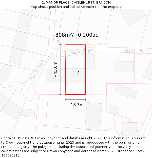 2, MANOR PLACE, CHISLEHURST, BR7 5QH: Plot and title map