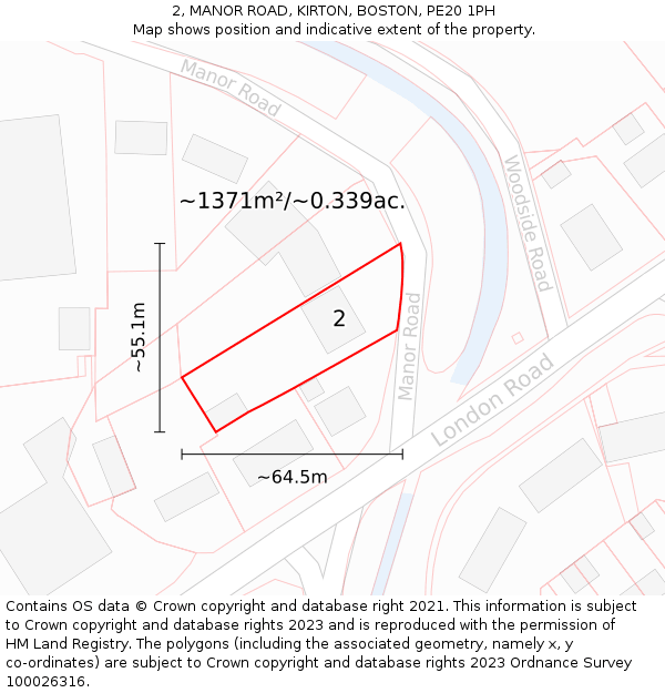 2, MANOR ROAD, KIRTON, BOSTON, PE20 1PH: Plot and title map