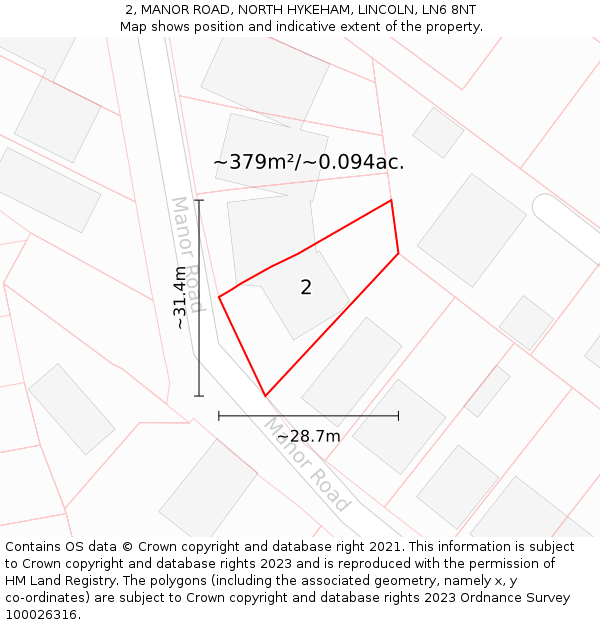 2, MANOR ROAD, NORTH HYKEHAM, LINCOLN, LN6 8NT: Plot and title map