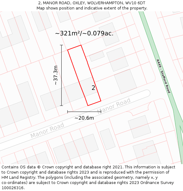 2, MANOR ROAD, OXLEY, WOLVERHAMPTON, WV10 6DT: Plot and title map