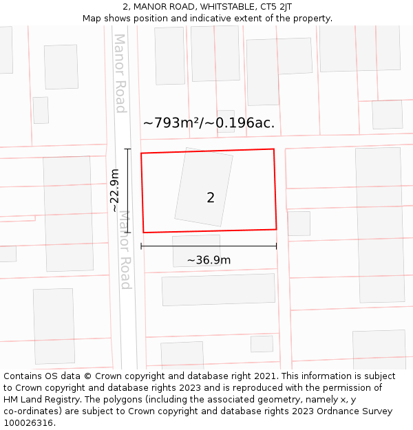 2, MANOR ROAD, WHITSTABLE, CT5 2JT: Plot and title map