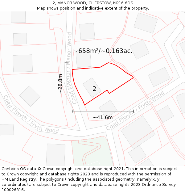 2, MANOR WOOD, CHEPSTOW, NP16 6DS: Plot and title map