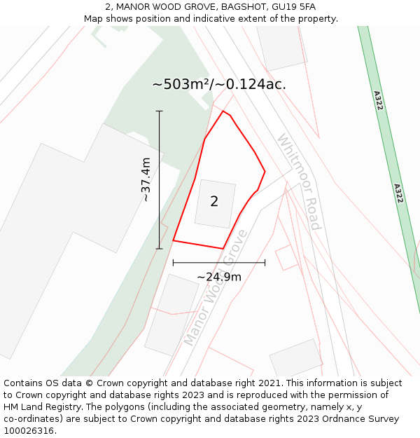 2, MANOR WOOD GROVE, BAGSHOT, GU19 5FA: Plot and title map