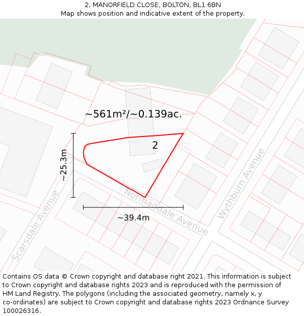 2, MANORFIELD CLOSE, BOLTON, BL1 6BN: Plot and title map