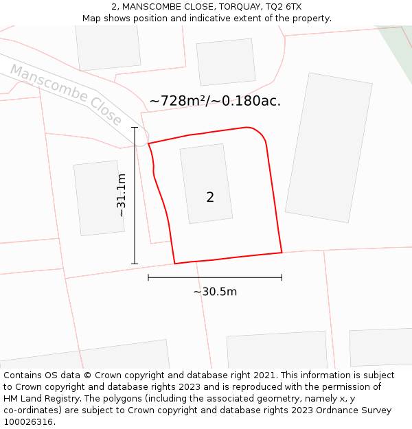 2, MANSCOMBE CLOSE, TORQUAY, TQ2 6TX: Plot and title map