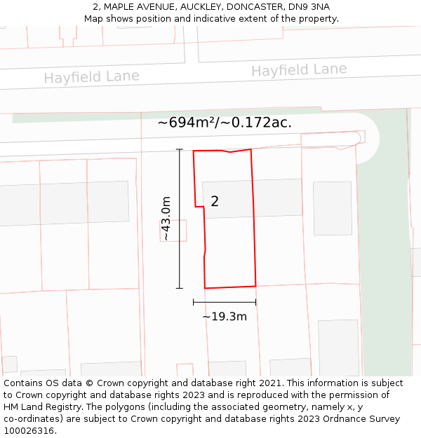 2, MAPLE AVENUE, AUCKLEY, DONCASTER, DN9 3NA: Plot and title map