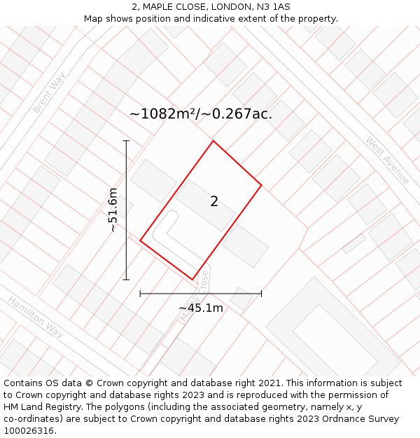 2, MAPLE CLOSE, LONDON, N3 1AS: Plot and title map