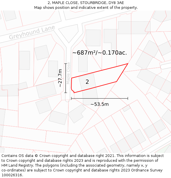 2, MAPLE CLOSE, STOURBRIDGE, DY8 3AE: Plot and title map