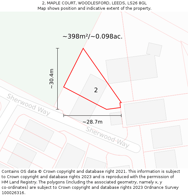 2, MAPLE COURT, WOODLESFORD, LEEDS, LS26 8GL: Plot and title map