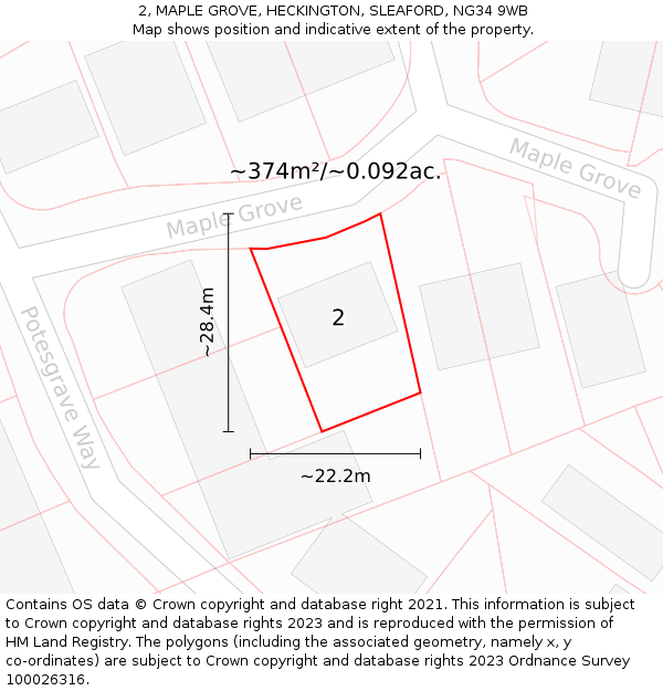 2, MAPLE GROVE, HECKINGTON, SLEAFORD, NG34 9WB: Plot and title map