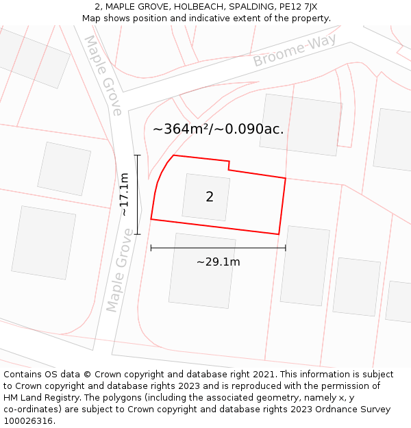 2, MAPLE GROVE, HOLBEACH, SPALDING, PE12 7JX: Plot and title map