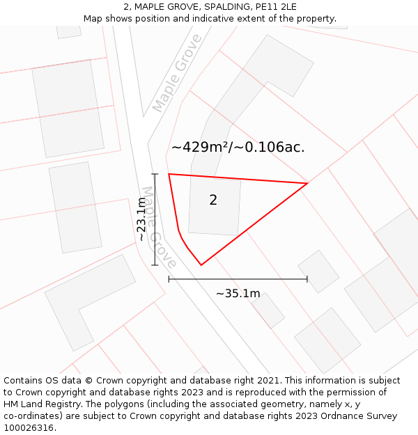 2, MAPLE GROVE, SPALDING, PE11 2LE: Plot and title map